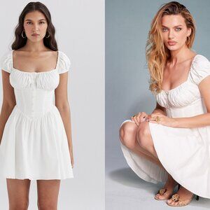 HOUSE OF CB Nala White Cotton Gathered Mini Dress NWOT